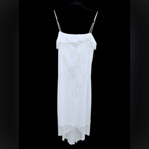 BYER TOO Vintage 90s White Beaded Ruffle Slip Dress Y2K Fairycore Coquette Prom